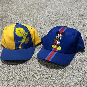 Set Vintage Kids Looney Tunes Tweety & Mickey Mouse Snap Back Caps